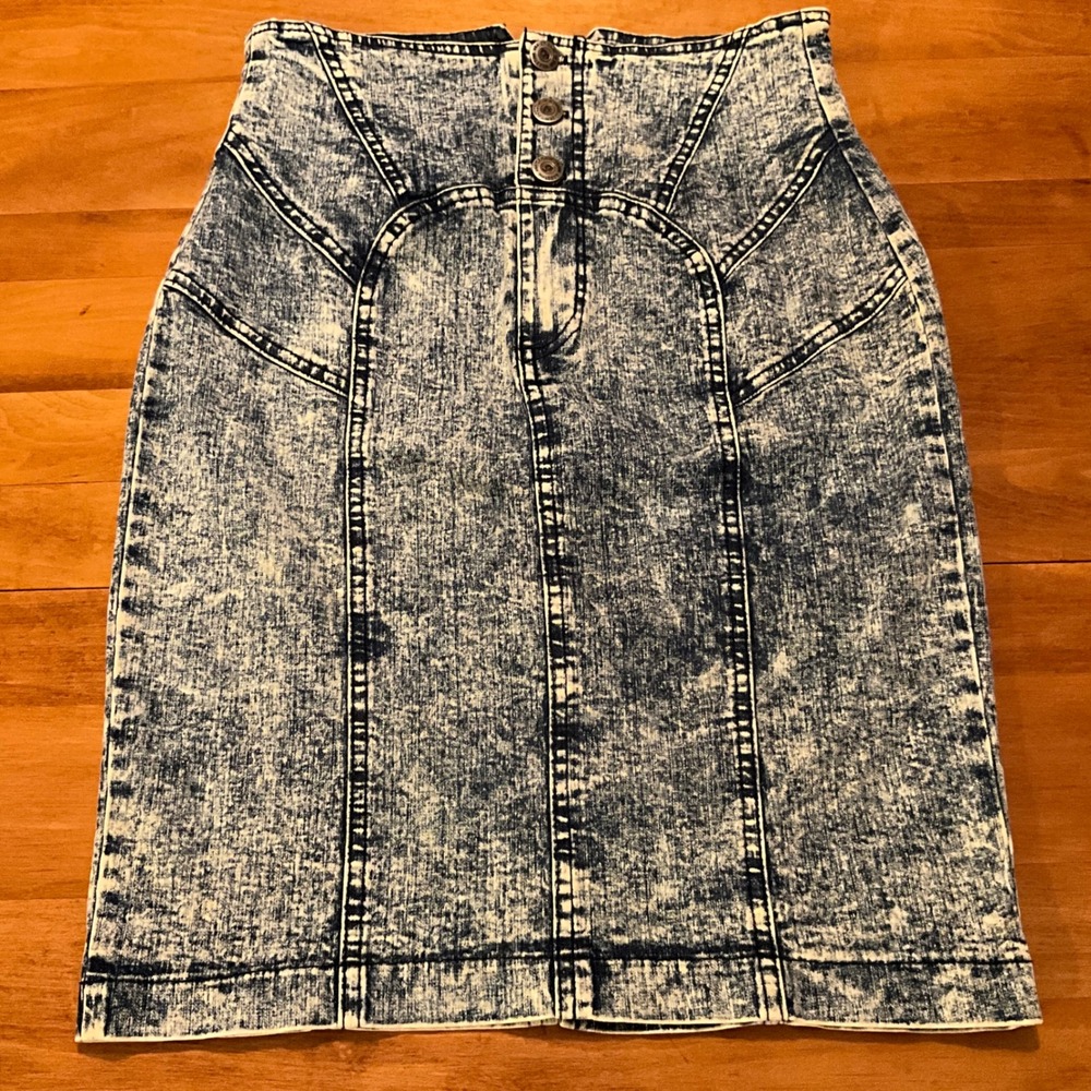 Vintage Good Time Acid Wash Denim Skirt High Waist Pencil Made in‎ USA Retro